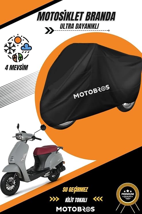 Motobros Motosiklet Branda 50 ile uyumlu Cc Motor Brandası Siyah Su Geçirmez Dayanıklı (En Kalın) Kumaş