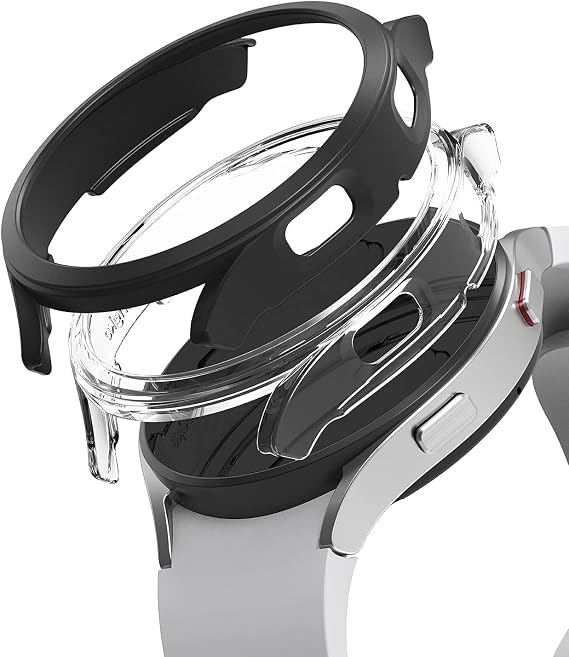 Ringke Slim Case [2 Pack] Compatible with Samsung Galaxy Watch 4 44mm, Watch4 Bezel [Frame Only] Premium PC Hard Thin Cover - Clear & Black