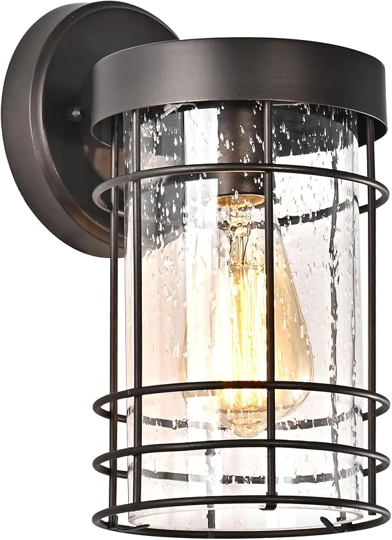 Edvivi Modern Traditional Wall Sconce, 1 Light, Decoration Oil Rubbed Bronze Finish Outdoor Wall Light with Seeded Glass Shade for Exteriors Porch Patio Front Door Backyard