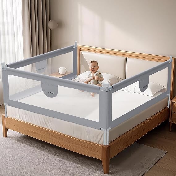 omzer Bed Rail for Toddlers - 3 Sides Safety Baby Bed Rail Guard with Child Lock, Infants Height Adjustment Queen Size Bed Rail for Toddlers,78.74"X78.74"X59"