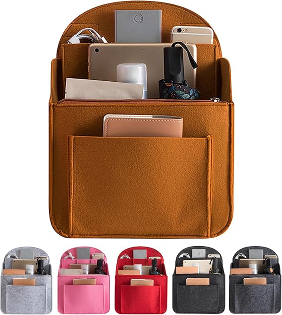 Felt Backpack Organiser, Mini Backpack Organizer Insert, Small Purse Organizer Insert - Lightweight, Multi-pocket Backpack Insert for Easy Access and Neat Storage (Camel, S-10.6 * 7.7IN)