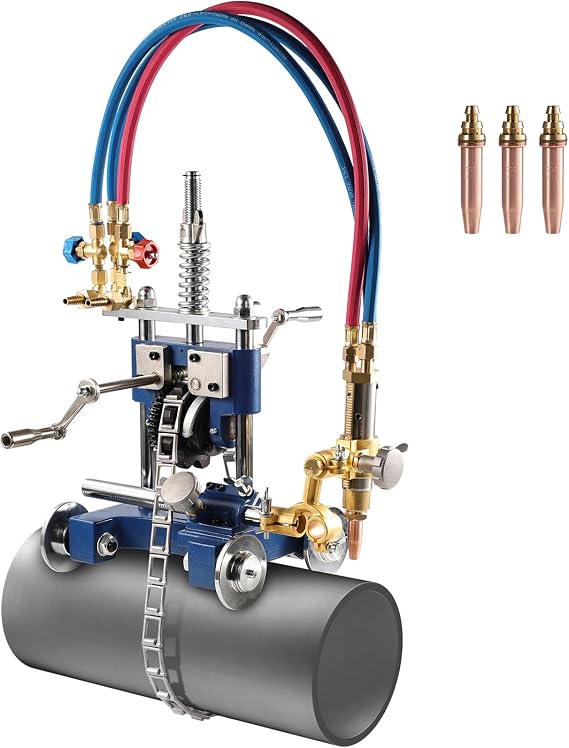 VEVOR CG2-11Y Manual Pipe Cutting Machine, 0.2"-2" Thick Pipe Beveling Machine with 82-in Chain, 0-45 Adjusted Angle Gas Cutting Machine with 3 Tips, Portable Torch Beveling Gas Cutter