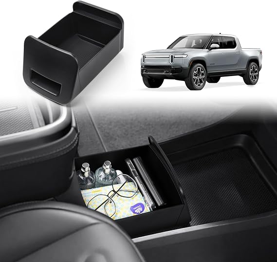 Karltys Camp Speaker Drawer Organizer for Rivian R1S R1T 2022-2025 2026, Center Console Organizer Compatible with Rivian R1S Accessories, TPE Anti-Slip Rubber Mat, Push to Open(No lockable)