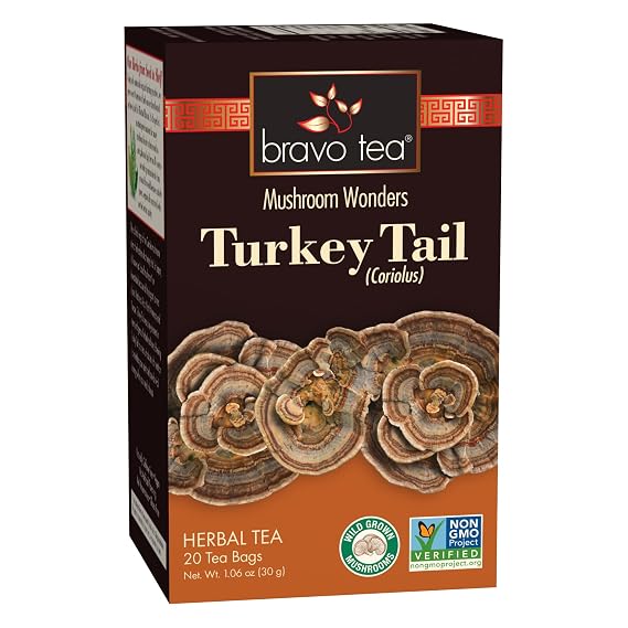 Bravo Tea Turkey Tail Mushroom Herbal Tea, Caffeine Free 20 Tea Bags