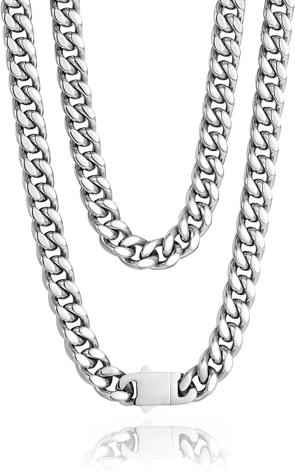 Waterproof Cuban Link Chain for Men 316L Stainless Steel Chain/Black Chain Width 5mm/7mm/9mm, Miami Cuban Chain Necklace for Men No Tarnish& Durable Hip Hop Mens Jewelry