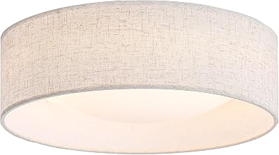 13 Fabric Flush Mount Ceiling Light, 24W 3000K LED Closed to Ceiling Light Fixture with Classic Linen Drum Design for Bedrooms, Kitchen, Dining Room, Hallway