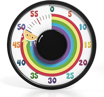 Secura 60-Minute Rainbow Visual Timer 6-Inch Mechanical Countdown Timers for Teaching, Meeting, Cooking, Working - Timer for Kids with Magnetic Backing Black