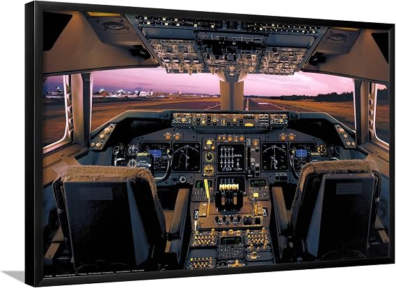 AllPosters Wall Poster Boeing 747-400 Flight Deck on Black Frame, 36x24