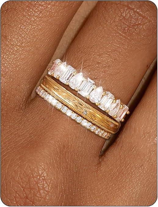 Stackable Gold Rings for Women Non Tarnish Chunky Band Ring