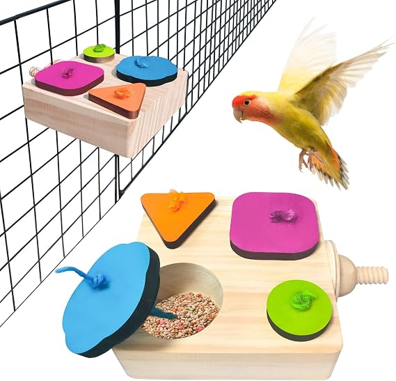 Wooden Parakeet Toys,Bird Foraging Toys,Bird Training Interactive Toys,Parrot Intelligence Toy,Bird Perches Stand,Bird Cage Accessories for Parrots for Medium/Small Size, Parrot.