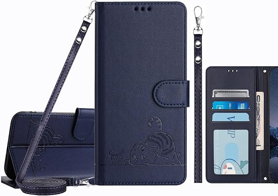 IVY Mi 11 Ultra PU Leather Flip Cover Wallet Case [Lazy Cat][Wrist & Neck Strap][Card Holder][Kickstand] for Xiaomi 11 Ultra 5G Case - Blue