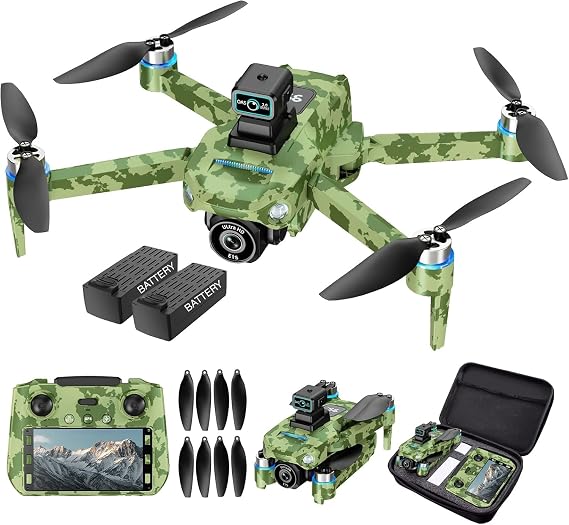 Drone with Camera 4k, GPS HD Drones for Adults, 5.9 Inch Remote Controller with Screen, Obstacle Avoidance, Brushless Motor FPV, 5G Transmission, camouflage color two-battery version