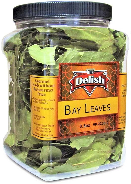Gourmet Dried Whole Bay Leaves by Its Delish 3.5 OZ Jumbo Reusable Container Natural Bay Leaf Dried Herb Spices Great for Cooking & Baking