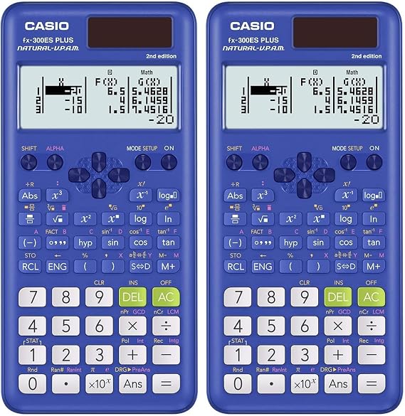 Casio fx-300ES Plus 2nd Edition Standard Scientific Calculator | 262 Functions,Natural Textbook DisplaySM | Ideal for Middle School,High School Math,Statistics & Algebra-| Blue,(Pack of 2)