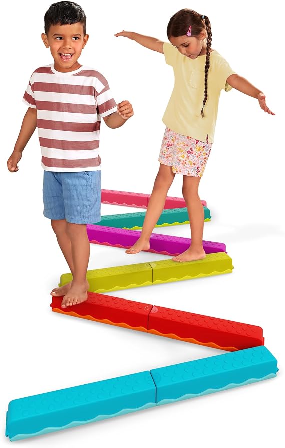 B. toys Balance & Hop Beams, Interlocking Balance Beam Set, Rainbow, Summer