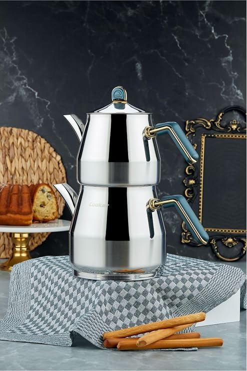 Cooker Everest Paslanmaz Çelik Indüksiyon Tabanlı Süzgeçli Jumbo Boy Çaydanlık Takımı