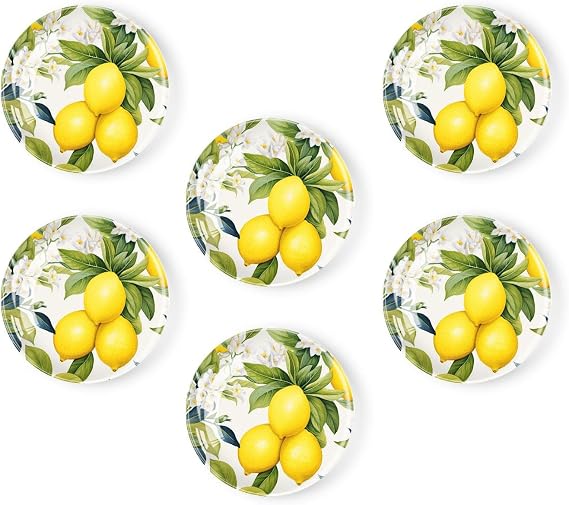6 Pieces Fridge Magnets Refrigerator Glass Decorative Crystal Magnets for Kitchen Office Whiteboard,Lemon Fruit Flower Leaf Yellow Limon Beautiful Art