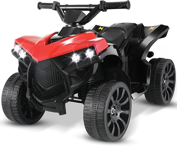 Arlopu Electric Ride On Car for Kids, Toddler 6V ATV Power Wheels /1.86MPH Max Speed, Treaded Tires, Music, Headlights, Ideal for Toddlers 3+ (Red)
