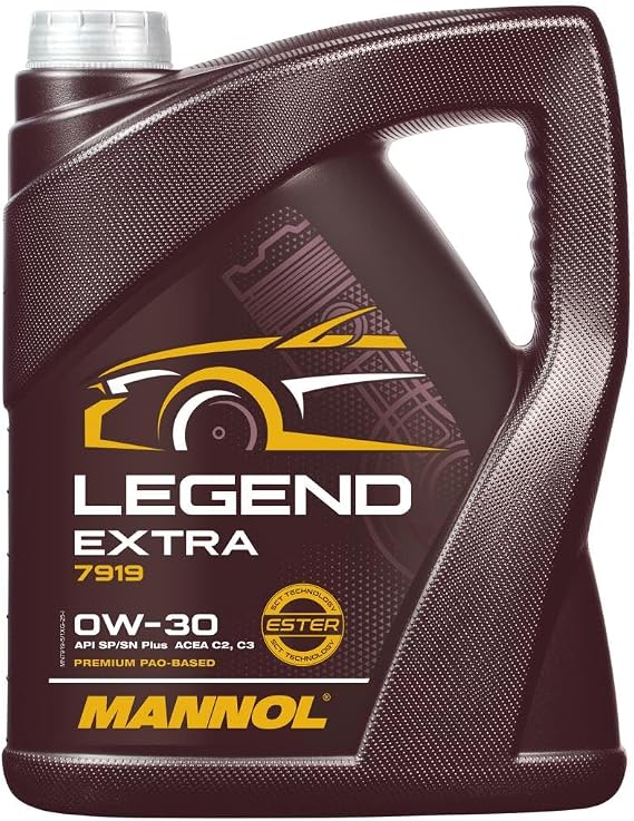 MANNOL 7919 Legend Extra Motoröl 0W-30 für Benzin- und Dieselmotoren 5L Bi-synthetisches SAE 0W-30 mit API SP ACEA C2/C3 MB 229.61 schützt vor LSPI für Kaltstart und Kraftstoffeinsparung