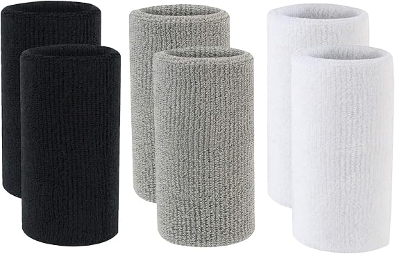 3 Pairs Men Women Sports Wrist Sweatband Yoga Tennis Squash Badminton Gym Basketball Wristband Wrist Brace Support Black&Gray&White One Size