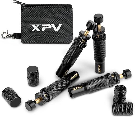XPV AUTO Tire Deflator Valve Kit (10-30 PSI) Adjustable Auto-Stop Tyre Air Down Tool 4PCS with Storage Bag and Valve caps for 4WD Truck ATV UTV RV Motorcycle