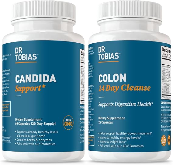 Dr. Tobias Candida Support & Colon 14 Day Cleanse Herbal Gut Detox for Women & Men with Oregano, Probiotics, Senna, Psyllium Husk & Cascara for Intestinal & Digestive Health