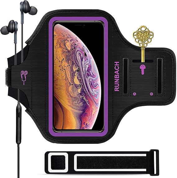 Armband for iPhone 17/17 Pro/16/16 Pro/15/15 Pro/14/14 Pro/13/13 Pro/12/12 Pro/11/XR,Sweatproof Running Exercise Bag with Card Slot for iPhone 16,15,14,13,12,11,iPhone XR(Purple)