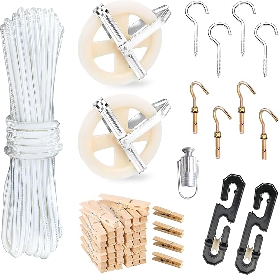 Clothes Line Pulley Kit, 164ft Polyester Clothes Line Rope Outdoors