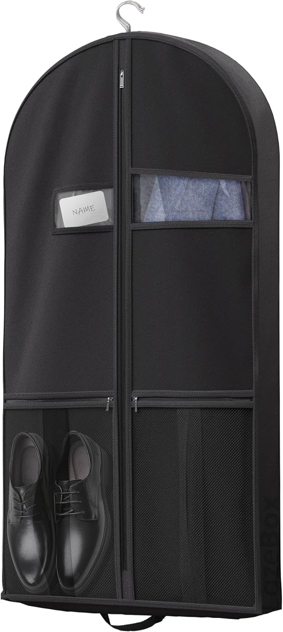 Lazebox 43" Travel Garment Bag with Accessories Zipper Pocket, Heavy Duty Suit Bag for Suits, Tuxedos, Dresses, Coats, Black, 1 pack