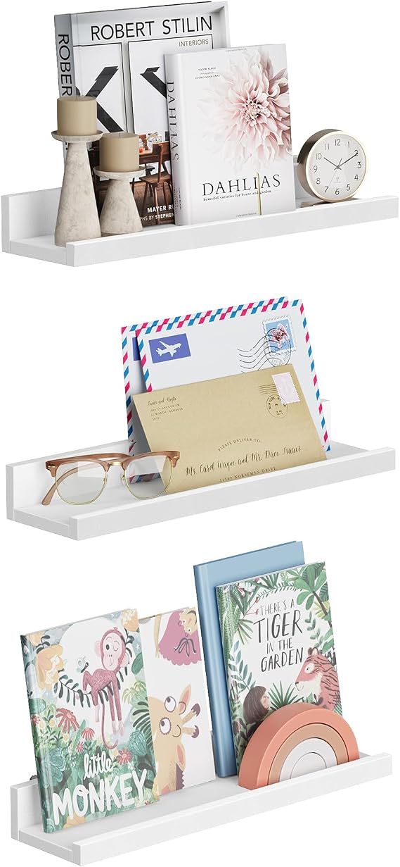 SONGMICS Floating Wall Shelves, Set of 3, 15-Inch Wide
