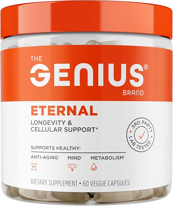 The Genius Brand Genius Eternal, Cellular Repair Supplement, 60 Capsules | Cellular Repair Support for Brain Health, Endurance, Energy, Focus, Memory and Vitality, Non-GMO Capsules
