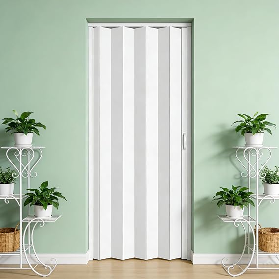3680in Internal Accordion Folding Door,with Lock and Handel Sliding Door | Double-layer PVC,White,for Home Kitchen & Rooms,Easily Trimmable,Waterproof and Easily Clean,with Installation Hardware