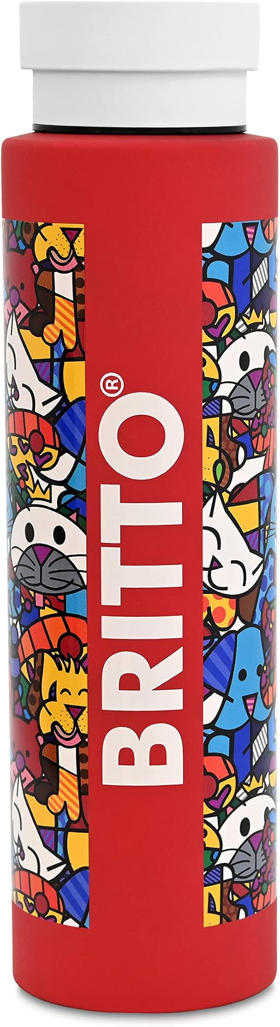 BRITTO Insulated Water Bottle - 25oz Leak Proof Stainless Steel Flask, Thermal Sports Cup, Food Grade Quality, BPA-Free, Vacuum Insulation for 24-Hour Cold & 12-Hour Hot - Best Friends Red