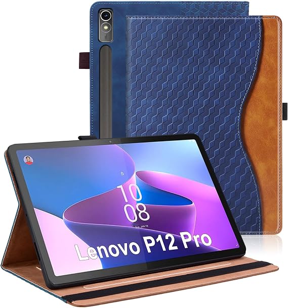 Case for Lenovo Idea Tab Pro 12.7" 2025 Retro Folio Cover for Lenovo P12 Pro 12.7 inch with Hand Strap,Multi-Angle Stand Cover PU Leather with Card Pocket,Blue