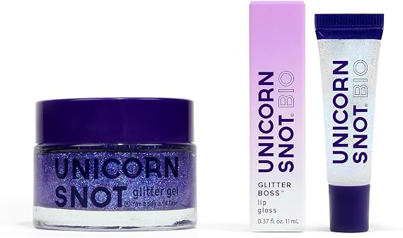 UNICORN SNOT Face & Body Glitter & Lip Gloss Bundle - Makeup for Festivals, Raves, Anime Cosplay - Safe for Face, Easy Application & Removal (Ultraviolet & Cosmos)