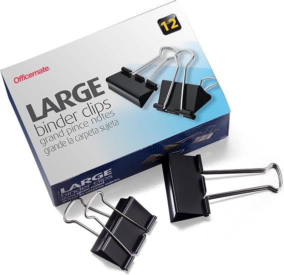 Officemate Large Binder Clips, 2 inch Wide, 1 inch Capacity, Box of 12 (99100)