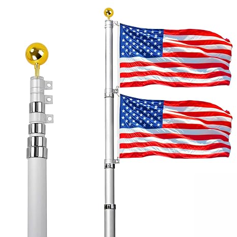 25FT Telescopic Flag Pole Kit Silver