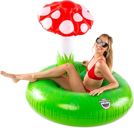 Giant Mushroom Pool Float, Large Inflatable Swim Ring with Canopy, Novelty Lounger for Pool Parties and Outdoor Summer Fun