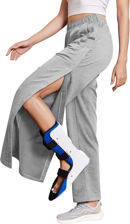 Deyeek Women's Tear Away Pants Side Snap Post Surgery Sweatpants | Loose Fit Casual Adaptive Breakaway Pants with Pockets for Hip Knee Surgery Recovery