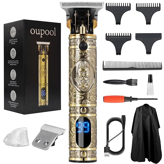 Hair Clippers for Men, Professional Cordless Hair Trimmer - Electric T Blade Beard Trimmer Shaver Edgers Zero Gapped Mens Grooming Kit Rechargeable LCD Hair Cutting Kit - Gifts for Men(Gold)