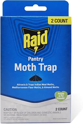 Raid Pantry Moth Traps for Food Storage Areas, 2 Pack, Indoor Sticky Fly Trap with Bait, No Insecticides, Controls Common Pantry Moths, Up to 6 Months Use, Open, Peel, Fold and Place