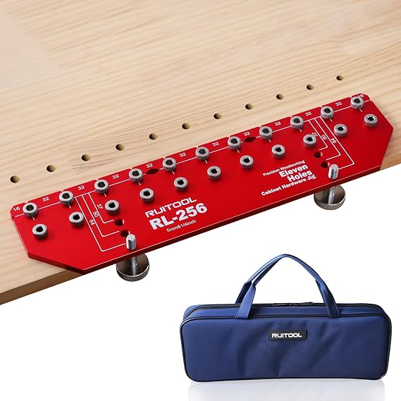 RUITOOL Shelf Pin Jig, 11-Hole Aluminum Shelf Hole Jig with Built-in Clamp