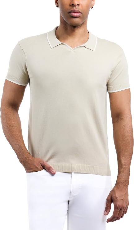 X RAY Mens Short Sleeve Knit Sweater Polo Shirt, Johnny Neck Breathable Knitted Polo T-Shirt for Men
