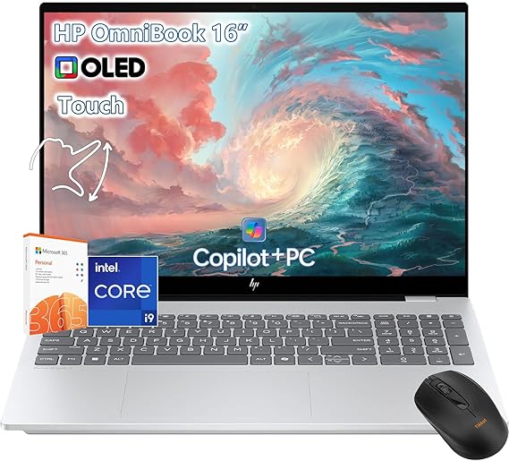 HP OmniBook 7 Touchscreen Laptop - 16inch 2K OLED 120Hz -Intel Core 9 270H Beat AMD Ryzen 9 8945H -32GB RAM -1TB SSD -Windows 11 Office 365 - Business Computadora Portatil PC AI Copilot 2025