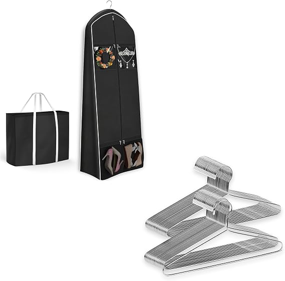KEETDY 50 Pack Metal Hangers and 70" Wedding Dress Garment Bag