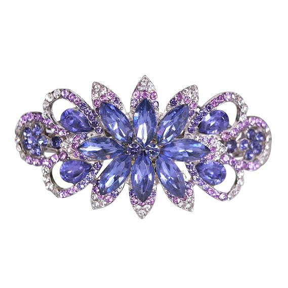 Flower Rhinestone Hairpin Luxury Jewelry Designed Hair Accessory French Barrette Hair Clip (Purple)