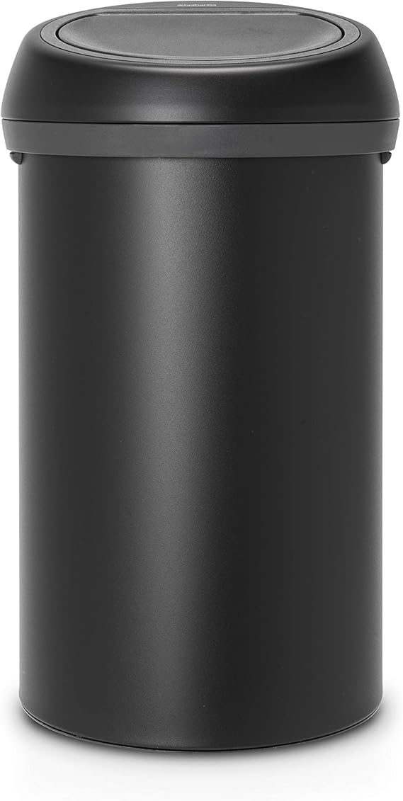 Brabantia 60 Litre Large Kitchen Touch Bin (Mineral Moonlight Black) Removable Lid, Soft-Touch Open, Easy Clean Rubbish Food Waste Bin