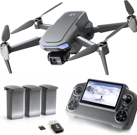3-Axis Gimbal GPS Drone with 4K Camera, 4.5" HD Screen Remote Controller, 90-Min Flight Time with 3 Batteries, 10000FT Range, Auto Return, Follow Me, Brushless Motor, Foldable Quadcopter - Under 249g