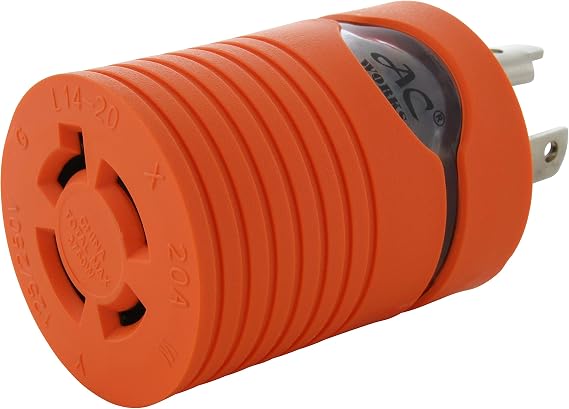 AC WORKS [ADL530L1420] Locking Adapter L5-30P to L14-20R (Hots Bridged) 20Amp 125/250Volt