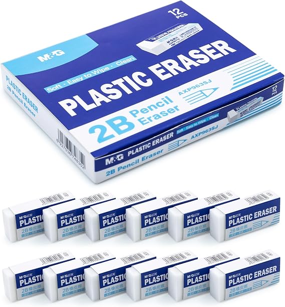 M&G 12 Pack White Erasers Bulk, Small Rubber Pencil Erasers for Kids School Students Office, 1.7 x 0.7 Inches Soft Art Erasers for Drawing Sketching (New Packaging)
